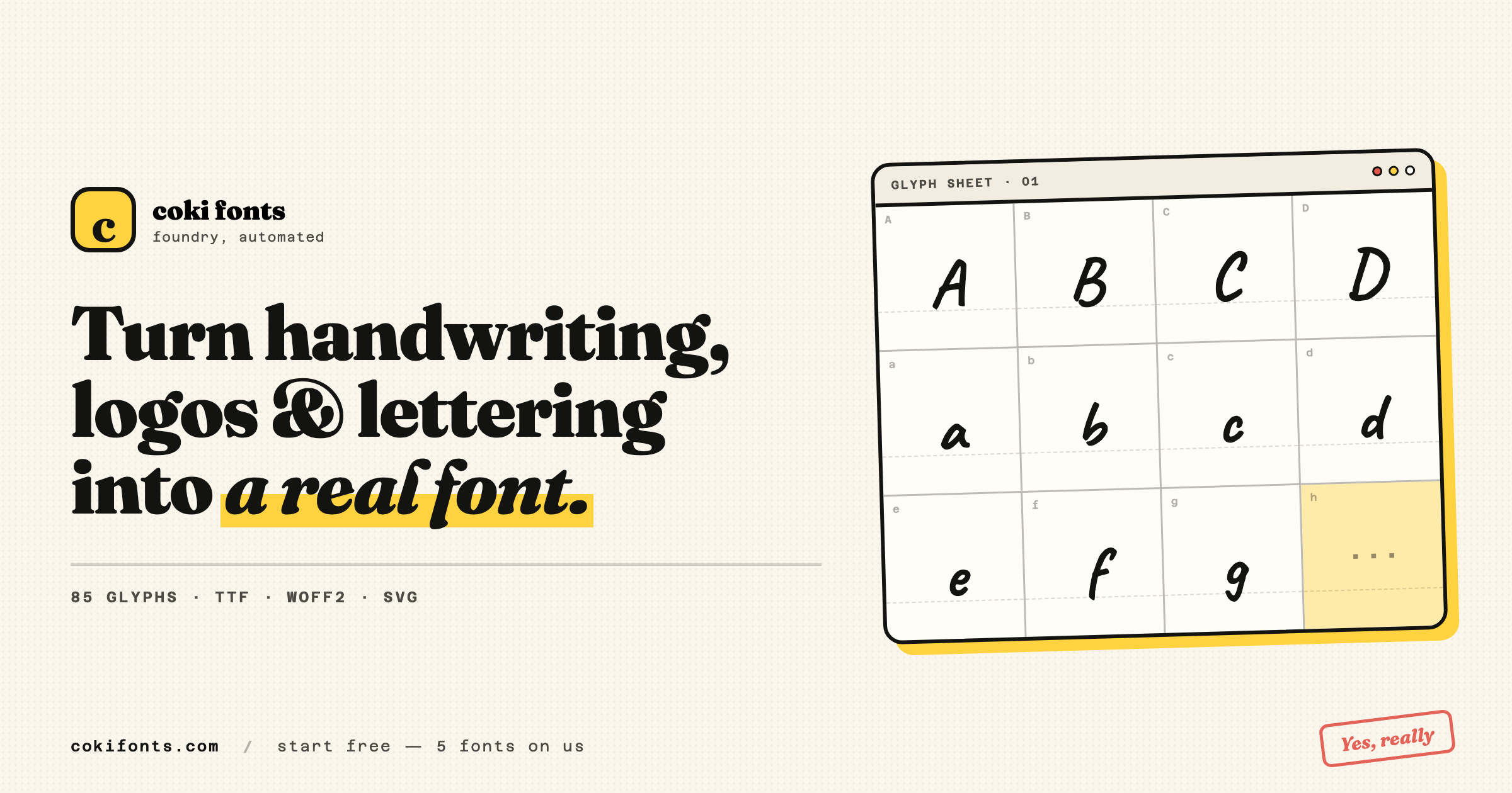 I built a tool that turns a photo of your handwriting into an installable font - here's a 6-minute d logo